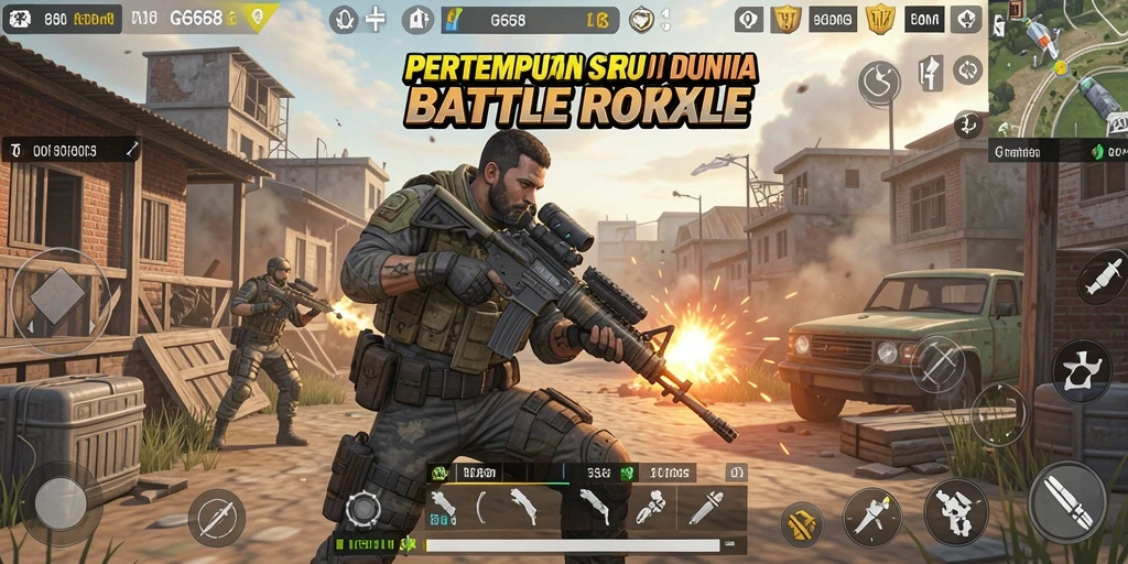 Tampilan seru gameplay battle royale di G668, penuh aksi dan strategi.