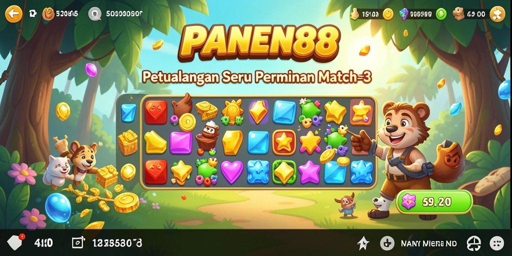 Tampilan gameplay seru dari PANEN88 dengan banyak tantangan Match-3.
