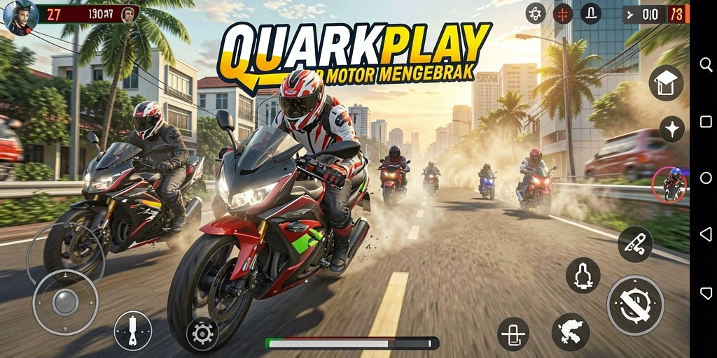 Tampilan gameplay balapan motor yang menegangkan dan menarik.
