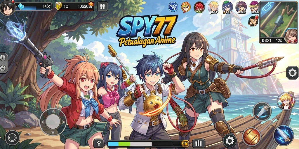 Screenshot gameplay SPY77 menunjukkan karakter Anime yang beraksi.